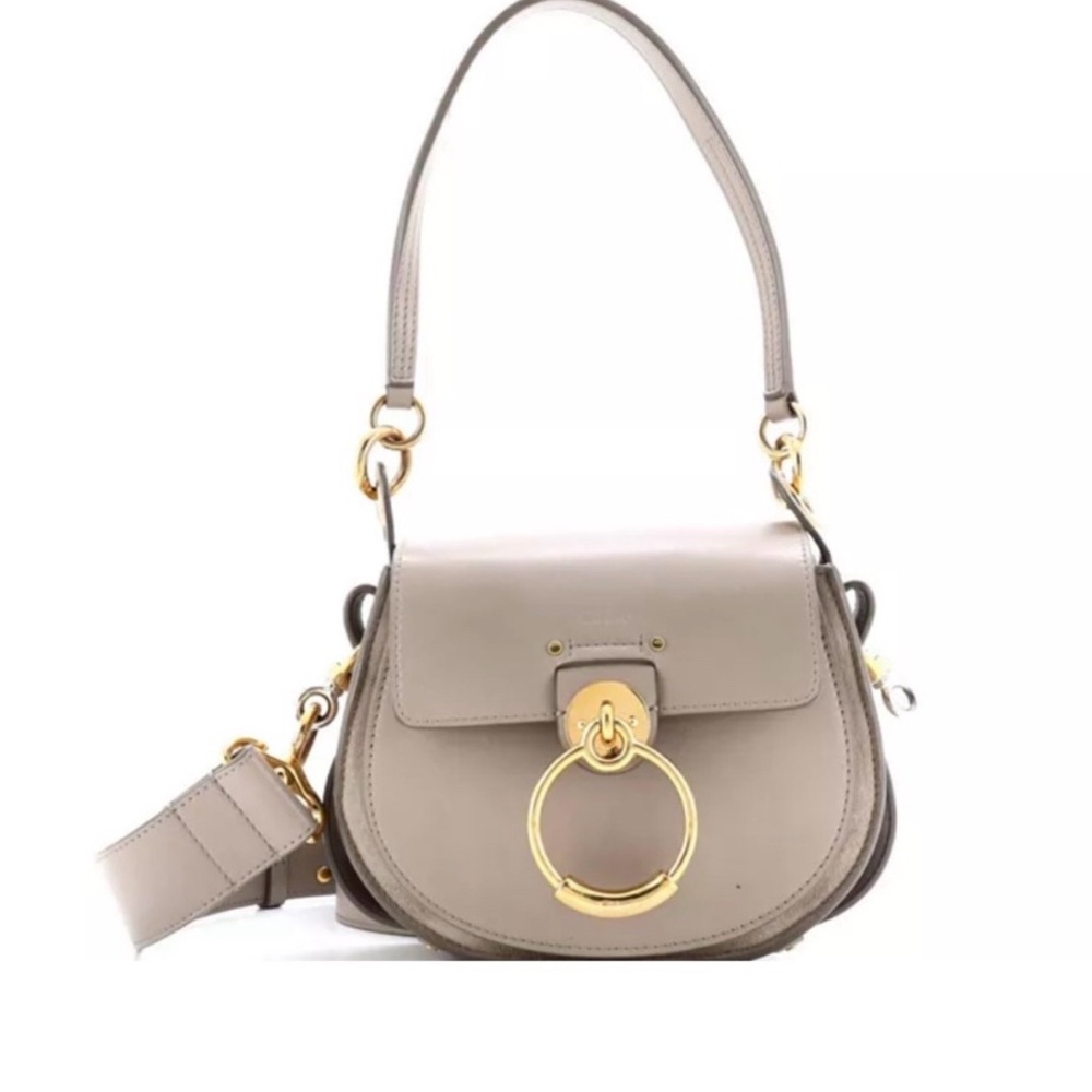 Chloe Tess Beige Shoulder Bag with Gold Embellishment